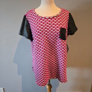 Nygård Women’s Geometric Print Mixed Media Top | Size XL | Pink